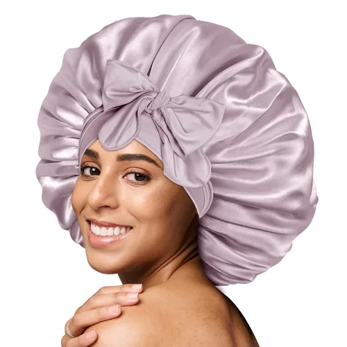 Vista 24 de BONNET QUEEN - Gorro de seda para dormir de BONNET QUEEN, gorro de satén para dormir con banda de amarre ajustable, para cabello rizado, de una sola