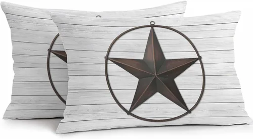 Vista 8 de Fundas de almohada impermeables para exteriores para muebles de patio, diseño de estrellas de granero del oeste de Texas, fundas de almohada
