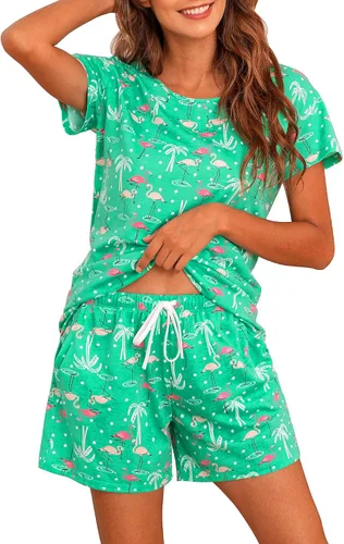 Vista 34 de ENJOYNIGHT - Conjunto de pantalones cortos de pijama para mujer, pijamas de algodón para verano, ropa de dormir con bolsillos Negro