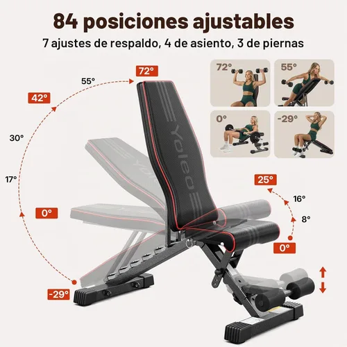 Vista 4 de YOLEO Adjustable Weight Bench, ASTM-Certified 827LBS