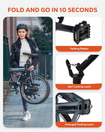 Vista 4 de VIRIBUS Bicicleta plegable para adultos, bicicleta plegable de 20 pulgadas de 7 velocidades, bicicleta compacta ligera, bicicletas plegables