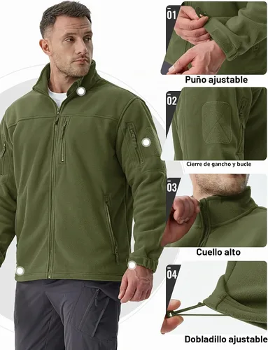 Vista 6 de TACVASEN - Chaqueta de forro polar para hombre, cremallera completa Verde militar