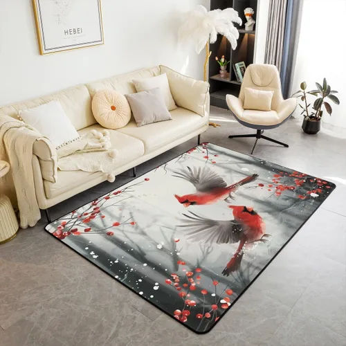 Vista 16 de Erosebridal Alfombra de área de Feliz Navidad para niños, cardenales rojos, alfombra de sala de estar, 3 x 5 mas, alfombra decorativa de cabaña