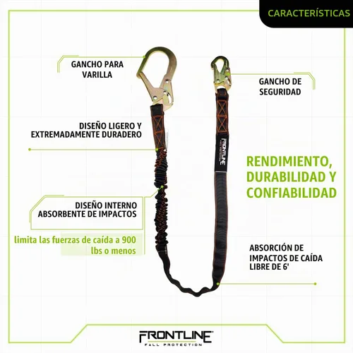 Vista 4 de Frontline LIS61R Combat - Cordón de una sola pierna de 6 pies con extremo de gancho para varilla corrugada con amortiguador de impacto interno Una