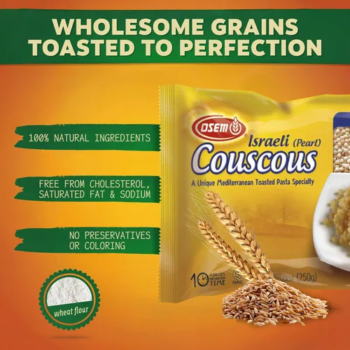 Vista 3 de Osem Cuscús de perlas israelíes – Perlas de cuscús de trigo, alternativa a la pasta mediterránea perla, original llano, Kosher Parve – caja de 8.8