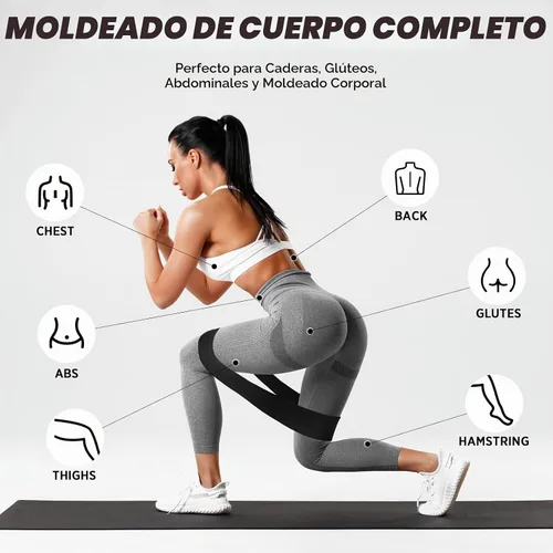 Vista 3 de 12 piezas de bandas de resistencia de tela para hacer ejercicio, entrenamiento de glúteos, bandas de ejercicio elásticas antideslizantes