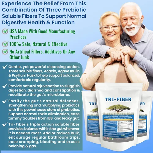 Vista 7 de Polvo de fibra soluble de triple fibra, suplemento de fibra soluble 3 en 1 sin sabor para apoyo digestivo. Fibra dietética 1 lb (16oz)