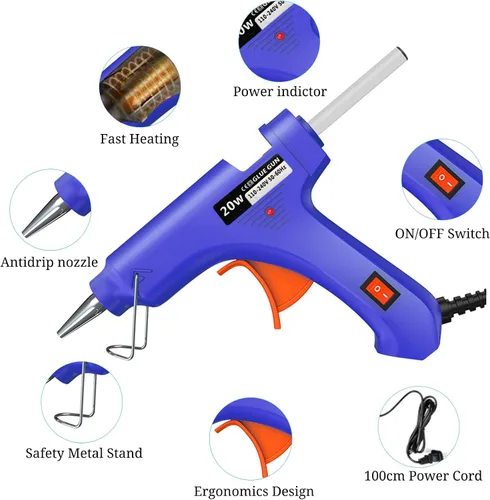 Vista 8 de Mini pistola de pegamento caliente, paquete de 8 para manualidades con 40 varillas, pistola de pegamento derretido, manualidades