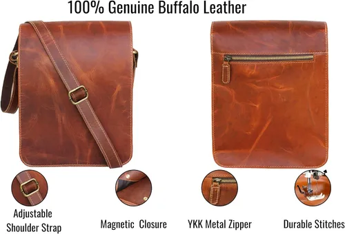 Vista 6 de Bolso de mensajero de cuero para computadora portátil, maletín de oficina, regalo para hombre, bolso de hombro desgastado