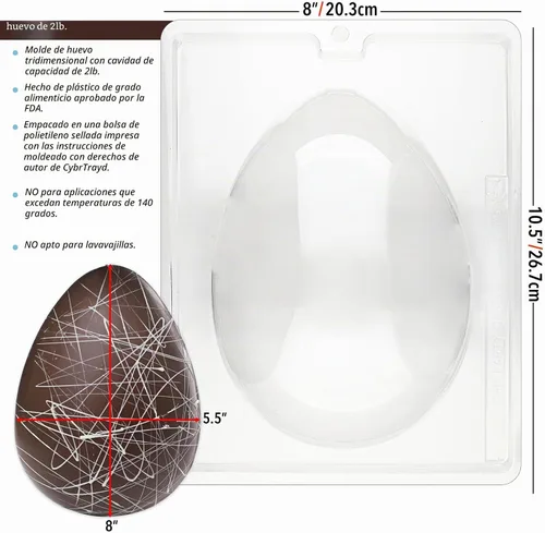 Vista 3 de Cybrtrayd Molde de huevo para chocolate/caramelo de 2 libras con instrucciones exclusivas para moldear chocolate con derechos de autor de Cybrtrayd