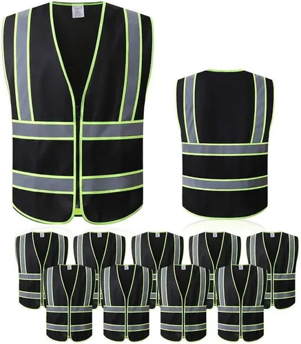 Vista 7 de Tekware Chaleco de seguridad con tiras altamente reflectantes, paquete de 10 protectores de construcción de color neón brillante con cremallera