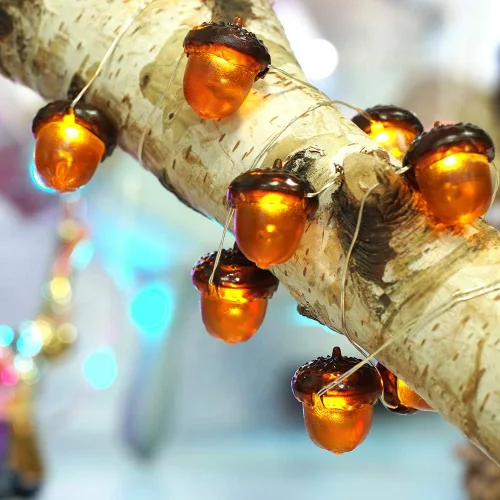 Vista 5 de BOHON - Cadena de luces de bellota 3D para otoño, decoración de cosecha, luces de cadena de 10 pies, funciona con baterías, con control remoto