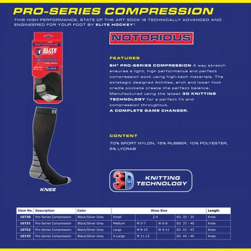 Vista 3 de Elite Hockey, notorious Pro-Series Calcetines de compresión para rodilla (un par)