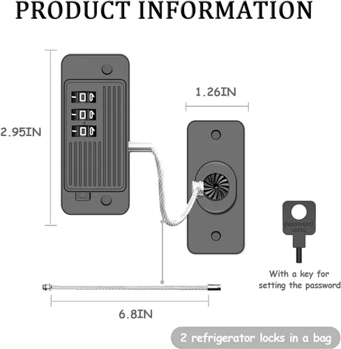 Vista 2 de Paquete de 2 cerraduras para refrigerador, cerradura para refrigerador con contraseña, cerraduras multifuncionales mejoradas para refrigerador