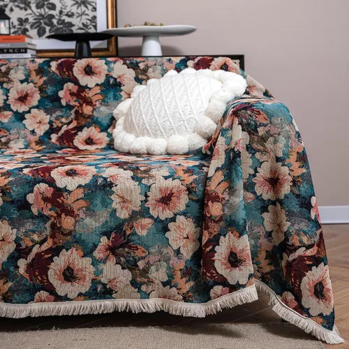 Vista 25 de vctops Fundas de sofá jacquard vintage para sofá seccional patrón de pájaros funda de sofá con flecos para perros fundas de sofá de dos plazas funda