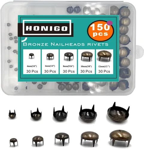 Vista 16 de Honigo 120 piezas Tachuelas Redondas con Cúpula Metálicas Remaches de Color Mixto Latón Sólido 4/6/8mm 4 Puntas Picos Clavos para Artesanía de Cuero