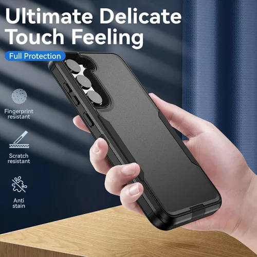 Vista 7 de Funda para Galaxy S23 Plus con protector de pantalla de cristal, resistente y resistente, a prueba de golpes, para S23 Plus, color negro