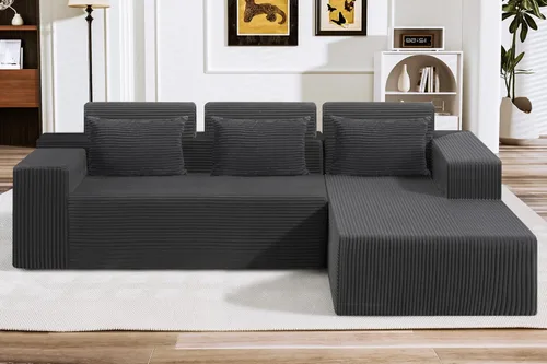 Vista 44 de HABUTWAY Sofá modular modular de 101 pulgadas con asiento profundo, moderno sofá convertible en forma de L, sofá tapizado con diván para sala
