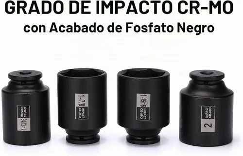 Vista 3 de Mayouko Juego de 4 llaves de vaso de impacto para tuerca de eje de husillo de 1/2", 1-13/16, 1-7/8, 1-15/16, 2 pulgadas, CR-MO, profundo, 6 puntos
