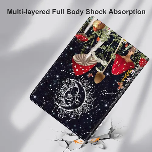 Vista 3 de Funda para iPad de 10.2 pulgadas, funda de pie con encendido/apagado automático, hongo, bohemio, floral, sol, luna, galaxia, cielo estrellado Funda