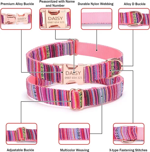 Vista 3 de Collares personalizados para perros grandes y medianos, material de nailon fuerte y grueso para razas masculinas y femeninas, con placa