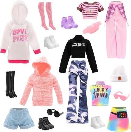Vista 9 de 5 elegantes trajes de muñeca y 10 accesorios para muñecas de 11.5 pulgadas Negro