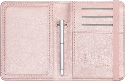 Vista 3 de HOTCOOL - Cartera de cuero con bloqueo RFID con correa elástica, con funda de viaje para pasaporte, X oro rosa, talla única, 1 tarjeta de vaca