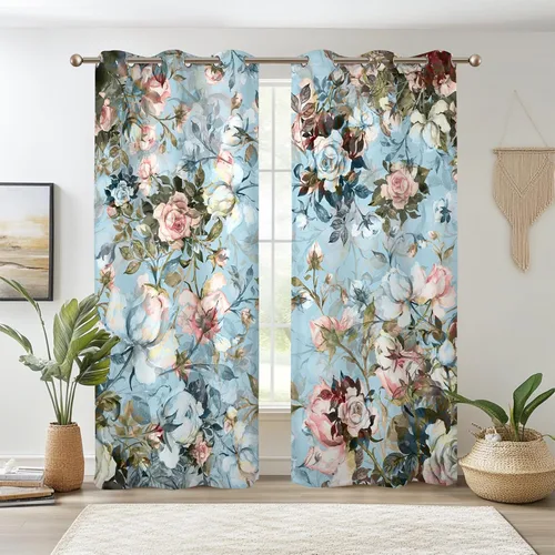 Vista 25 de Renaiss Pink Cherry Patels - Cortinas opacas con aislamiento térmico de flores de cerezo japonés, cortinas de ventana de dormitorio con estampado