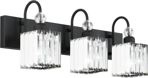 Vista 21 de Ralbay Modernas luces LED de cristal para tocador de baño, 3 luces de acero inoxidable, luces de tocador de cristal sobre el espejo, accesorios