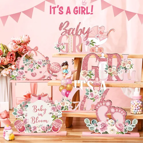 Vista 3 de 6 piezas de decoración floral para mesa de baby shower, centros de mesa