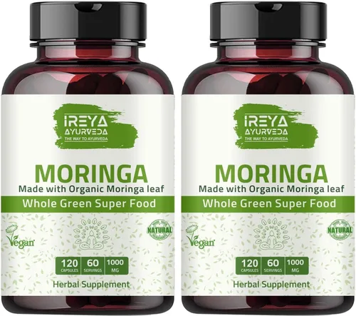 Vista 10 de Cápsula de Moringa de 1000 mg (120 cápsulas), cápsulas de polvo de moringa hechas de polvo de hoja de moringa orgánica Nutrición integral sin OMG