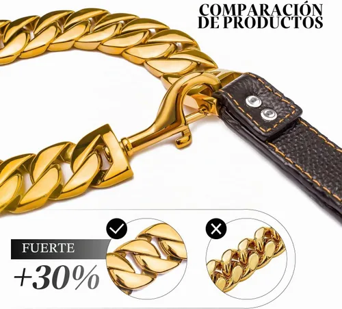 Vista 2 de txprodogchains - Correa grande a prueba de mordidas para perros grandes, correa de cadena dorada de 1.28 pulgadas de grosor con mango acolchado
