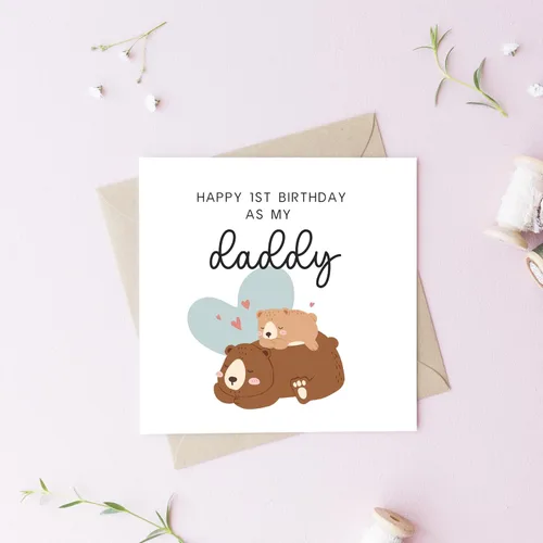 Vista 2 de TEEMI - Feliz primer cumpleaños como mi papá, lindo oso/tarjeta de primer cumpleaños para papá, bonita tarjeta de cumpleaños/tarjeta de felicitación