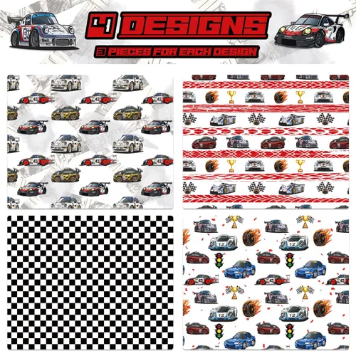 Vista 2 de Mpanwen Papel de regalo de auto de carreras para niños y niños, 12 hojas de papel de regalo de carreras para Navidad, cumpleaños, vacaciones, 20 x