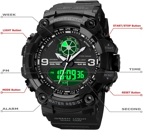 Vista 3 de zolohoni Relojes militares para hombre, relojes de pulsera para hombre, relojes analógicos digitales para deportes, grandes regalos de 1224 horas