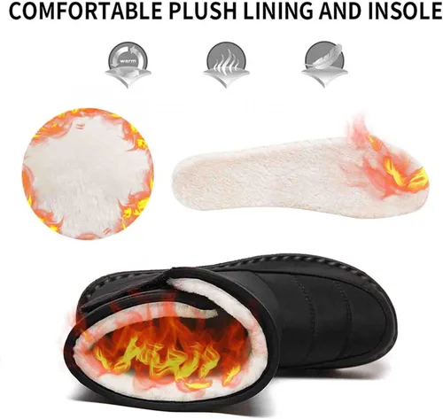Vista 2 de Masbird Botas de invierno para mujer, cómodas y sin cordones, para exteriores, impermeables, forro de piel, botas de nieve cálidas, botines