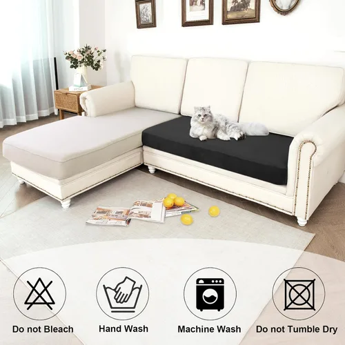 Vista 6 de NAISI Fundas de cojín impermeables de tela de terciopelo grueso lavable, 1 pieza, fundas individuales para sofá modular con parte inferior elástica