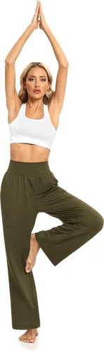 Vista 4 de DIBAOLONG Pantalones de yoga para mujer, holgados, de pierna ancha, cómodos, pantalones de pijama de cintura alta con bolsillos