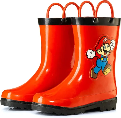Vista 2 de Nintendo Super Mario - Botas de lluvia de goma impermeables con asas fáciles de poner, para niños pequeños y pequeños