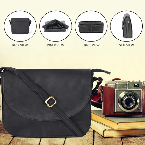 Vista 5 de Bolso bandolera de cuero genuino para mujer con correa ajustable, bolsillo para móvil y cremallera exterior e