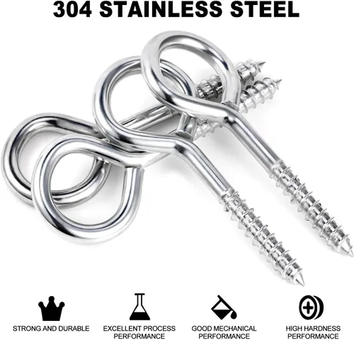 Vista 3 de YGAOHF Pernos de ojo grandes de 5 pulgadas atornillados – 4 ganchos de ojo de acero inoxidable atornillados resistentes, 500 libras de resistencia a