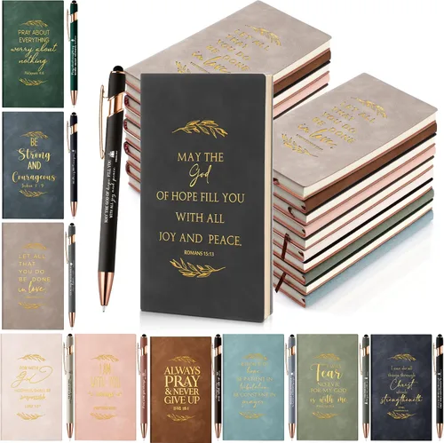Vista 8 de Crtiin 20 cuadernos de notas religiosos a granel con bolígrafo motivacional, versículo bíblico inspirador, diario de oración de cuero, regalos