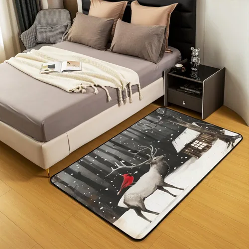 Vista 5 de Erosebridal Alfombra de área de Feliz Navidad para niños, cardenales rojos, alfombra de sala de estar, 3 x 5 mas, alfombra decorativa de cabaña