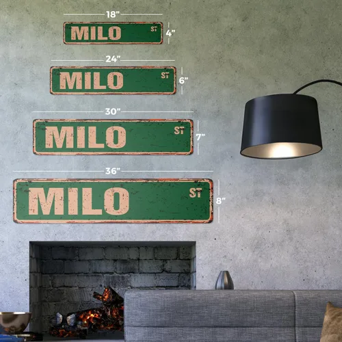 Vista 2 de Milo - Letrero de aluminio vintage con nombre de habitación para niños, letrero de metal rústico en lata, para interiores y exteriores, 18 pulgadas