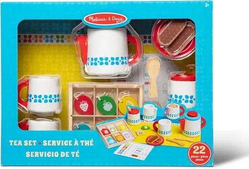 Vista 3 de Melissa & Doug 22 piezas Steep y Serve Juego de té de madera, accesorios de cocina y alimentos.