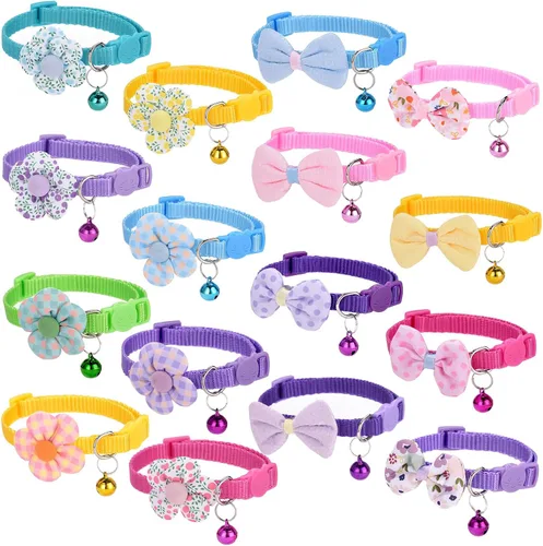 Vista 7 de 16 piezas de collares de gato lindos separables con campana para regalos de gatos machos y hembras