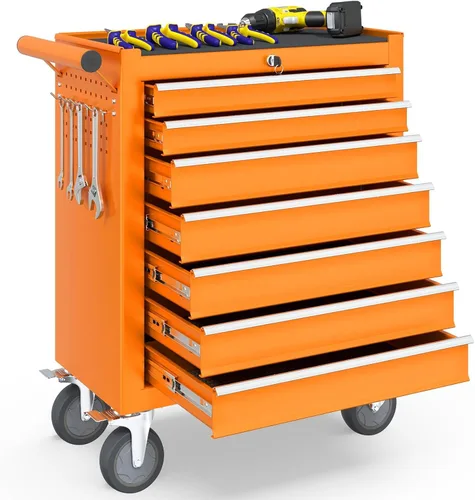 Vista 11 de Caja de herramientas con ruedas de 5 cajones, caja de herramientas rodante con ruedas, caja de herramientas con sistema de bloqueo con llave