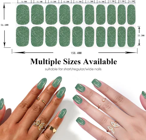 Vista 3 de Tiras de esmalte de uñas de gel con purpurina verde sin luz de uñas, calcomanías de lámpara de uñas, 20 tiras de manicura extra largas