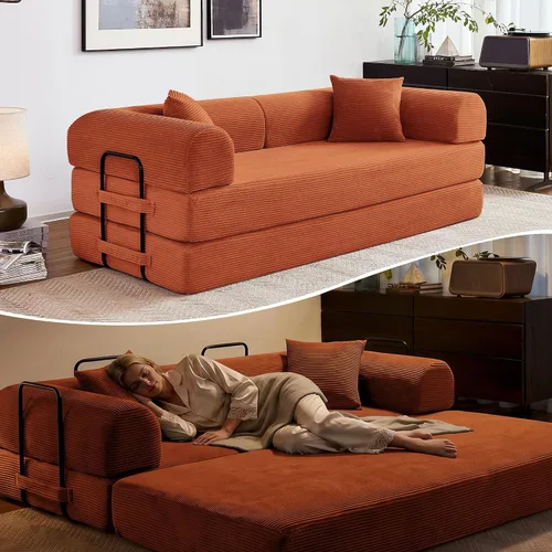 Vista 15 de Sofá cama convertible de 79 pulgadas, sofá futón sin hueso para sala de Marrón