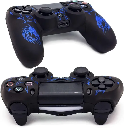 Vista 2 de BRHE - Funda protectora de silicona con agarre antideslizante para PS4 SlimPS4 Pro WirelessWirelessWired Gamepad con 2 tapas de agarre de pulgar
